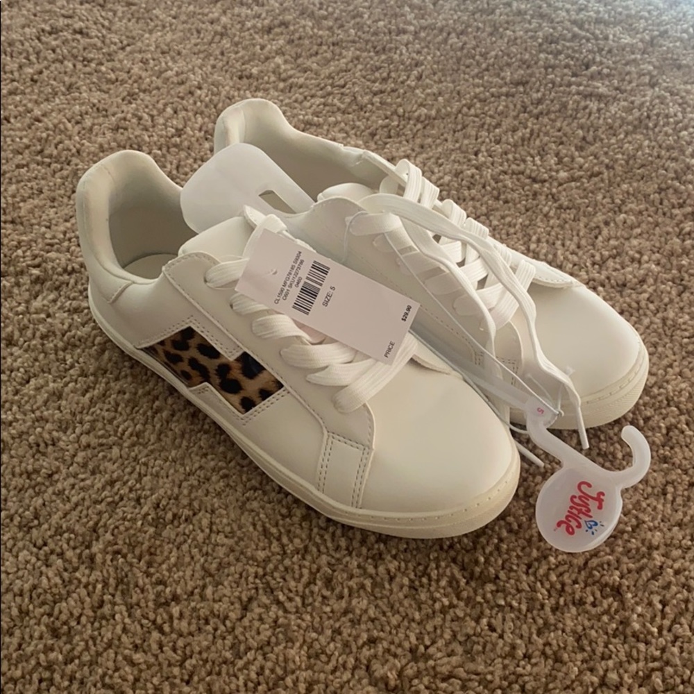 NWT Justice leopard stripe tennis shoes